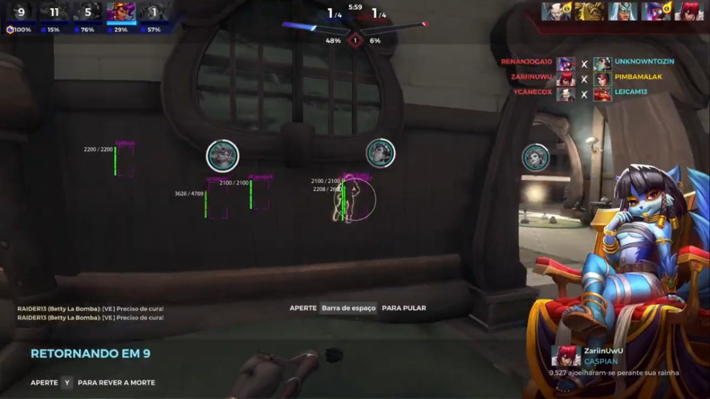 Paladins purple box ESP skeleton wallhack with aimbot FOV circle and champion icons